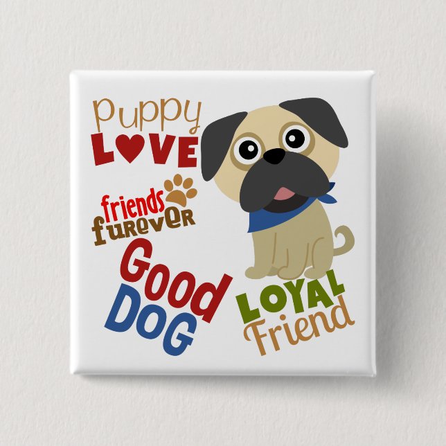 Badge Carré 5 Cm Carlin Dog meilleur ami (Devant)