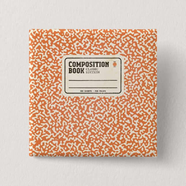 Badge Carré 5 Cm Carnet de composition orange (Devant)
