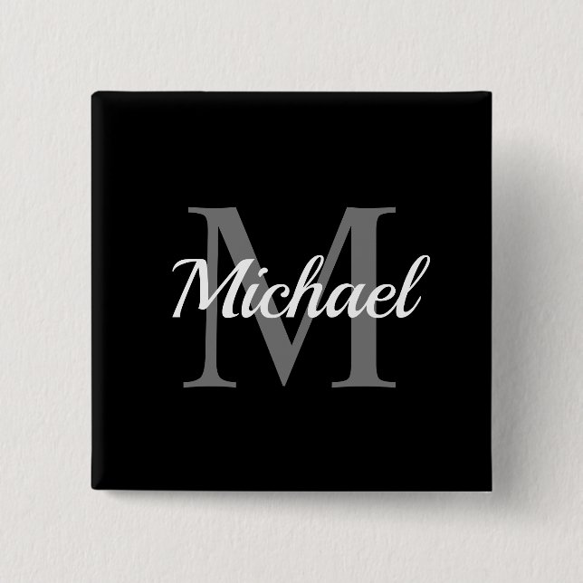Badge Carré 5 Cm Carré de nom de script monographique initial perso (Devant)