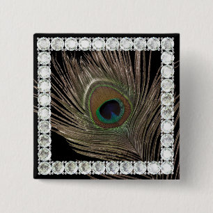 Badge Carré 5 Cm Carré en plumes de paon