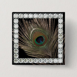 Badge Carré 5 Cm Carré en plumes de paon