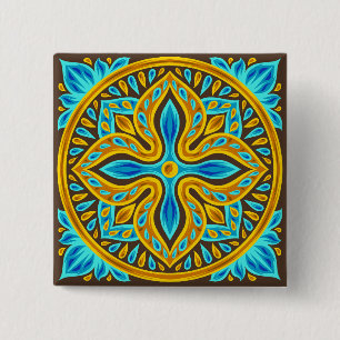 Badge Carré 5 Cm Carreau de style marocain méditerranéen bleu et or