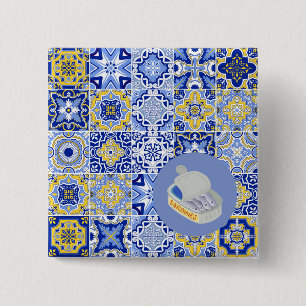 Badge Carré 5 Cm Carreaux bleus et araignées