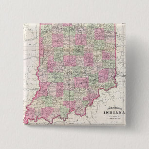 Badge Carré 5 Cm Carte ancienne de l'Indiana (1864)