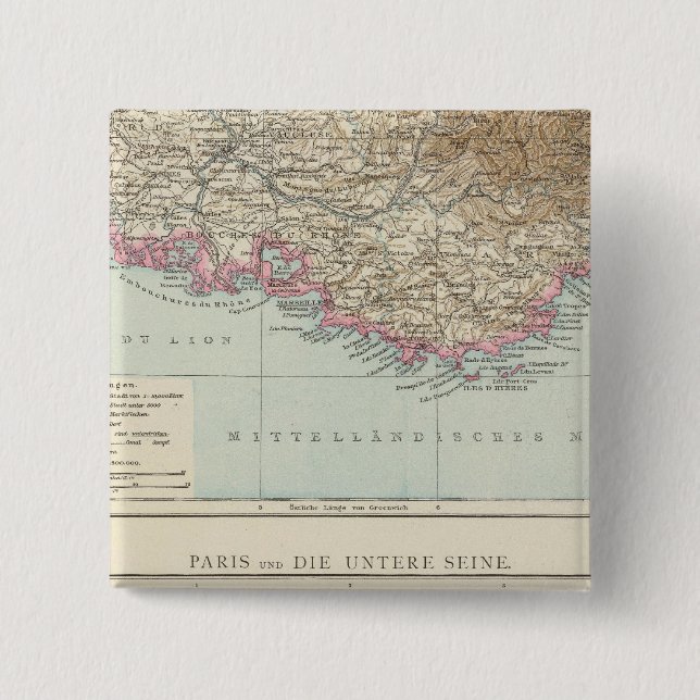 Badge Carré 5 Cm Carte Atlas de France (Devant)