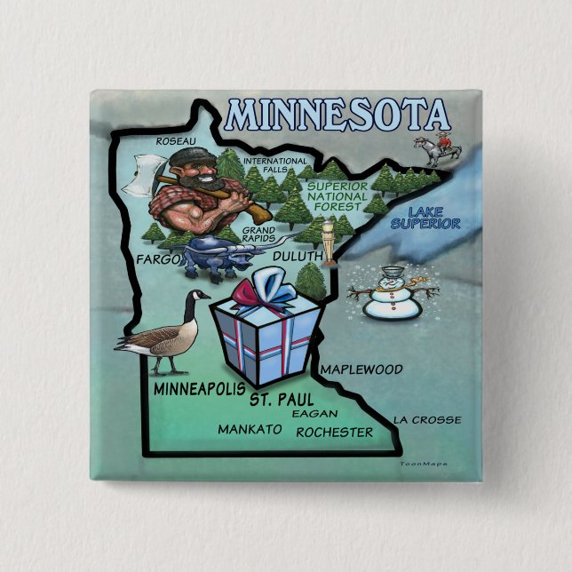 Badge Carré 5 Cm Carte de bande dessinée du Minnesota (Devant)