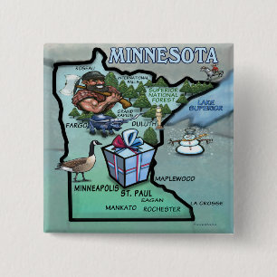 Badge Carré 5 Cm Carte de bande dessinée du Minnesota