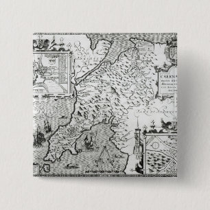 Badge Carré 5 Cm Carte de Caernarvon, 1616