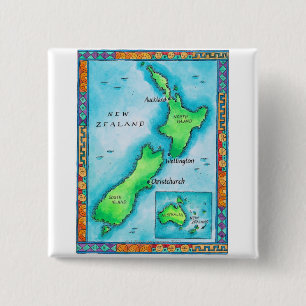 Badge Carré 5 Cm Carte de la Nouvelle-Zélande