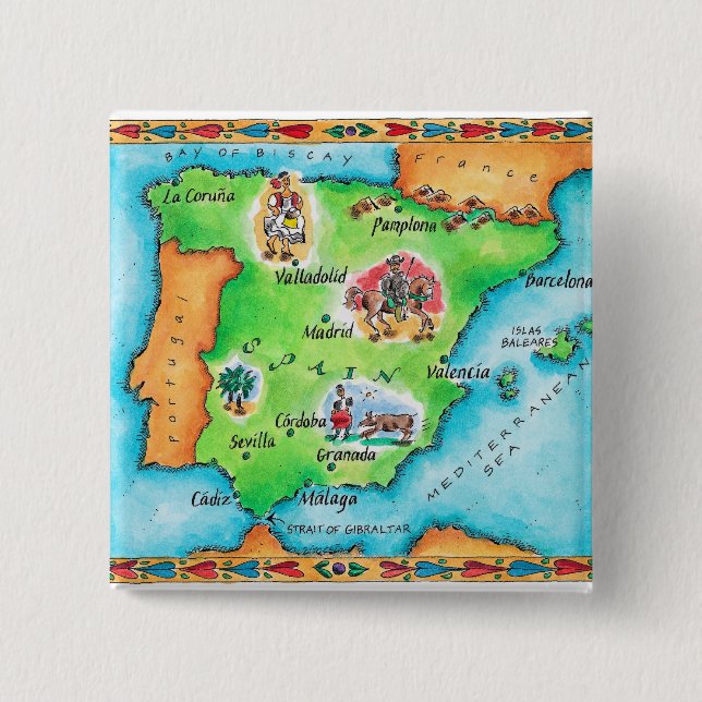 Badge Carré 5 Cm Carte de l'Espagne (Devant)