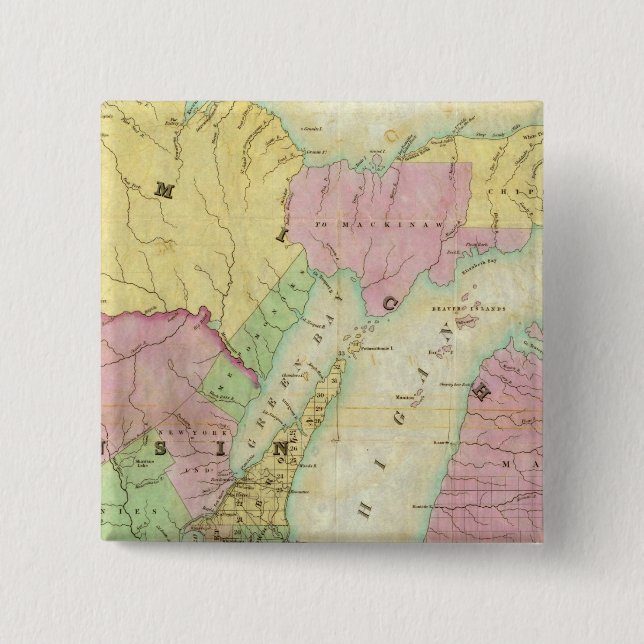 Badge Carré 5 Cm Carte de l'État du Michigan (Devant)