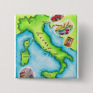 Badge Carré 5 Cm Carte de l'Italie 2