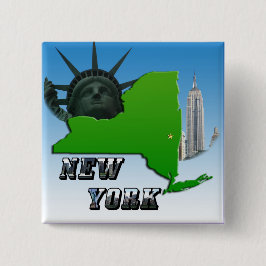 Badge Carré 5 Cm Carte de New York, Statue de la Liberté, Monument