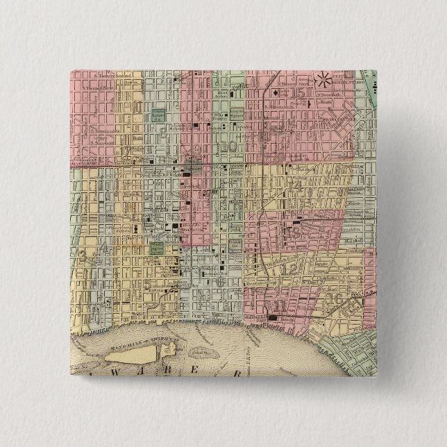 Badge Carré 5 Cm Carte de Philadelphie par Mitchell (Devant)