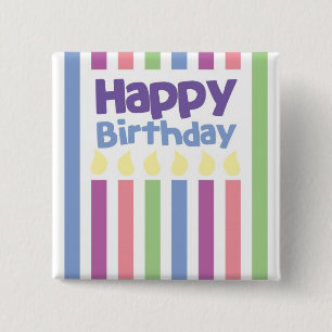Badge Carré 5 Cm Carte de stripey de joyeux anniversaire