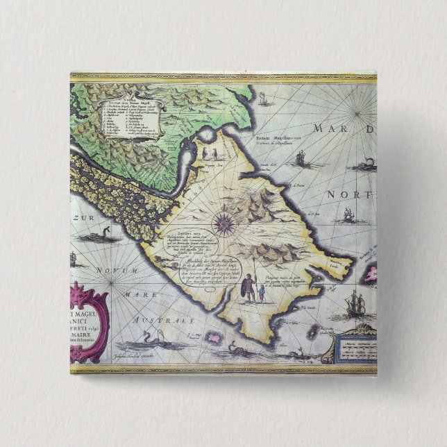 Badge Carré 5 Cm Carte des détroits de Magellan, Patagonia (Devant)