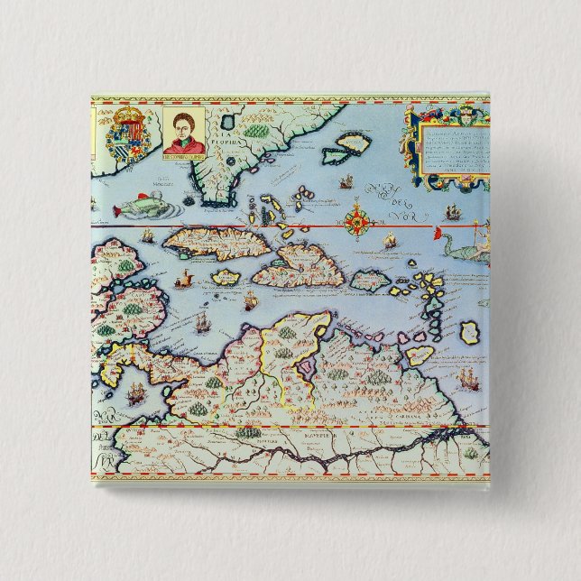 Badge Carré 5 Cm Carte des îles des Caraïbes (Devant)
