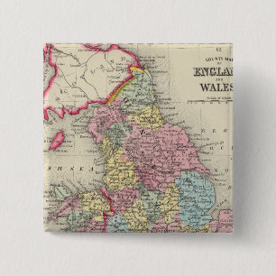 Badge Carré 5 Cm Carte Du Comté De L'Angleterre Et Du Pays De Gall