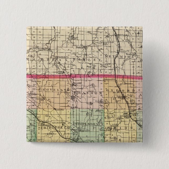 Badge Carré 5 Cm Carte du comté d'Oakland, Michigan (Devant)