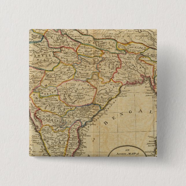 Badge Carré 5 Cm Carte du Hindostan ou de l'Inde (Devant)