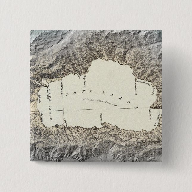 Badge Carré 5 Cm Carte du lac Tahoe (Devant)