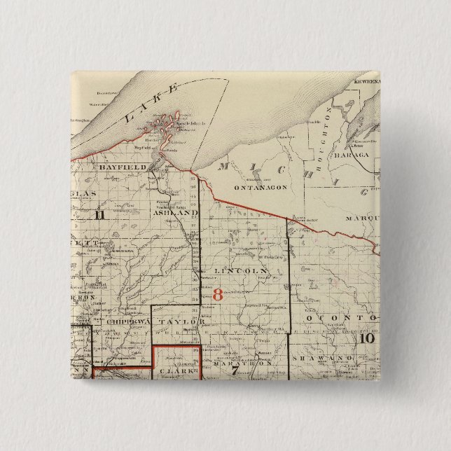 Badge Carré 5 Cm Carte du Wisconsin (Devant)