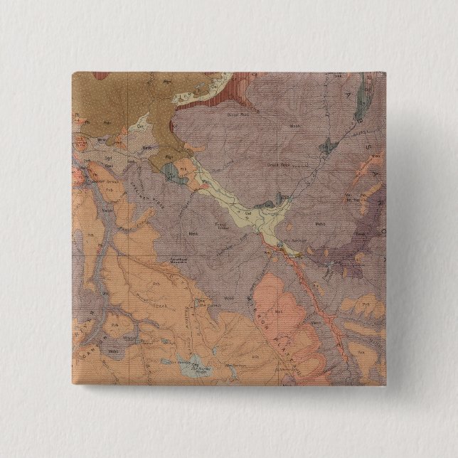 Badge Carré 5 Cm Carte géologique, partie nationale de Yellowstone, (Devant)