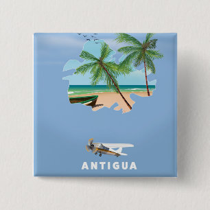 Badge Carré 5 Cm Carte illustrée d'Antigua affiche de voyage