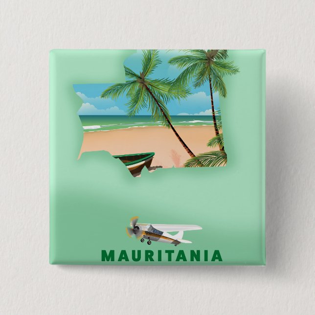Badge Carré 5 Cm Carte illustrée de la Mauritanie (Devant)