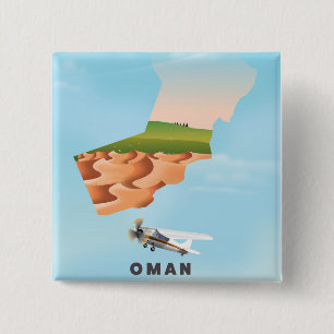 Badge Carré 5 Cm carte illustrée d'Oman affiche de voyage