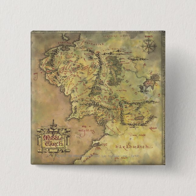 Badge Carré 5 Cm Carte MIDDLE EARTH™ (Devant)