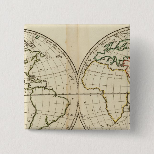 Badge Carré 5 Cm Carte mondiale avec Latitude et Longititude (Devant)