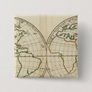 Badge Carré 5 Cm Carte mondiale avec Latitude et Longititude