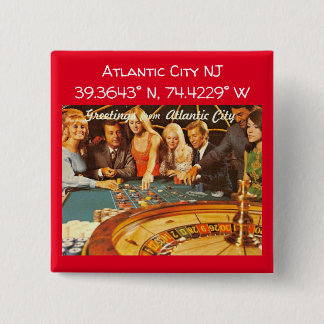 Badge Carré 5 Cm Carte NJ de Atlantic City Coordonnées Style Vintag