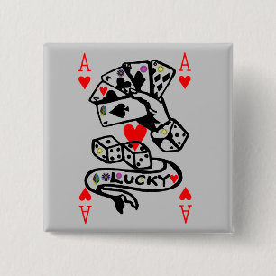 Badge Carré 5 Cm Cartes chanceuses en noir et rouge