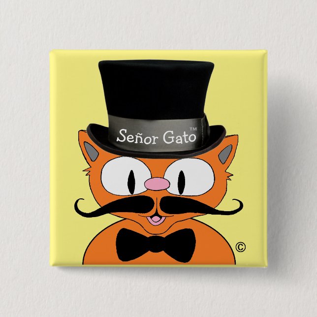 Badge Carré 5 Cm Cartographie Señor Gato™ Mustache Cat (Devant)