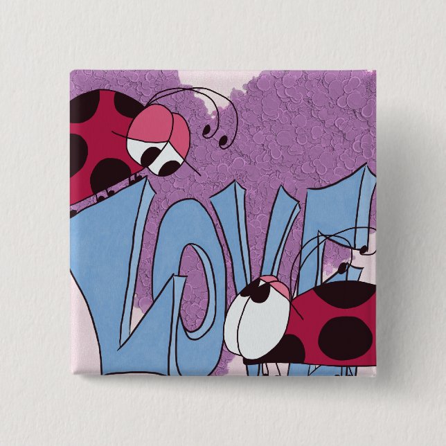 Badge Carré 5 Cm Carton adorable Ladybug Love (Devant)