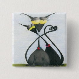Badge Carré 5 Cm Cartoon de chats gris et noir