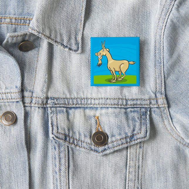 Badge Carré 5 Cm Cartoon de chèvre souriant animal de ferme (Créateur téléchargé)