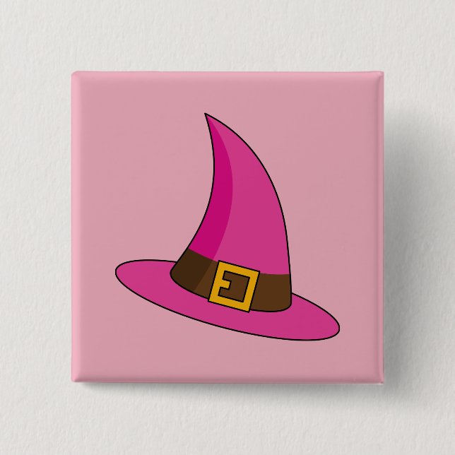 Badge Carré 5 Cm Casquette de sorcière rose (Devant)
