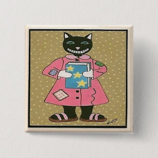 Badge Carré 5 Cm CAT d'art populaire