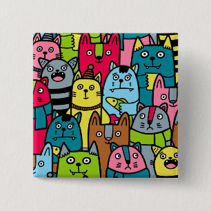 Badge Carré 5 Cm Cat et kitten