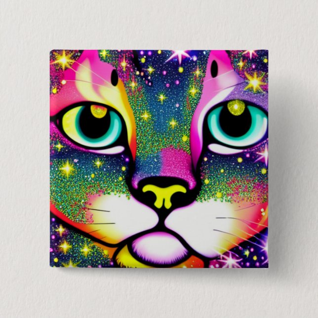 Badge Carré 5 Cm Cat Face Close Pop Art (Devant)