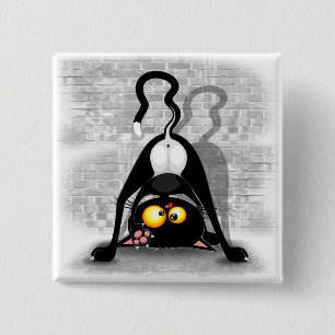 Badge Carré 5 Cm Cat Upside Down Funny Cartoon Character