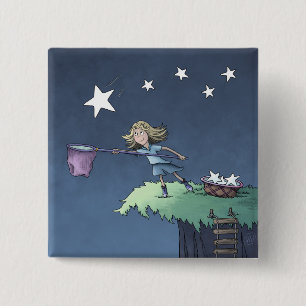 Badge Carré 5 Cm Catch a Falling Star - Bouton Collecte des souhait