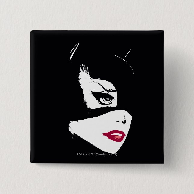 Badge Carré 5 Cm Catwoman neuf vies (Devant)