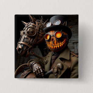 Badge Carré 5 Cm Cavalier de la citrouille Steampunk Halloween