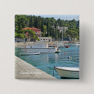 Badge Carré 5 Cm Cavtat, Croatie vue sur l'eau