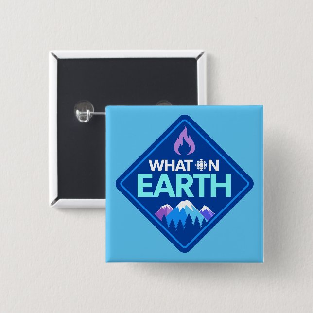 Badge Carré 5 Cm CBC - Bouton What On Earth (Devant & derrière)