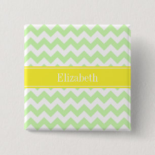 Badge Carré 5 Cm Celery White Chevron ZigZag Nom jaune Monogramme